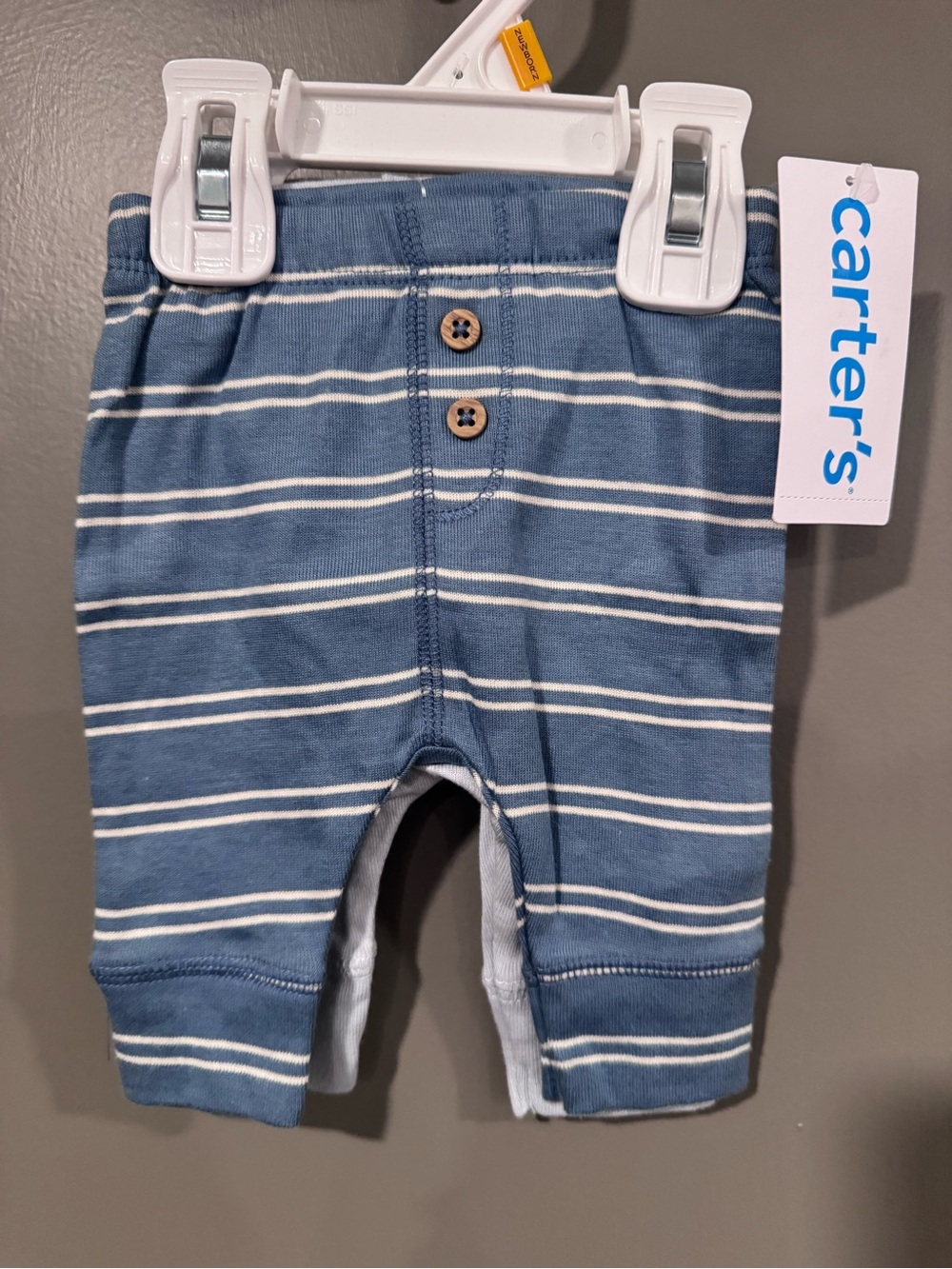 2 pack Carter's Blue and White Striped/Grey Baby Leggings